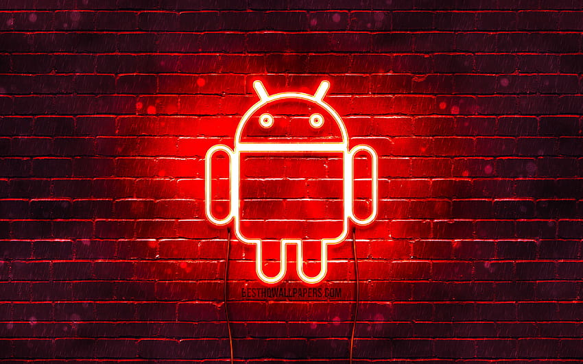 Logo rouge Android, brickwall rouge, logo Android, marques, logo néon Android, Android avec résolution 3840x2400. Haute qualité Fond d'écran HD