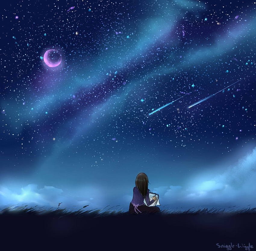 Night sky practice 1, moon sky anime HD wallpaper | Pxfuel