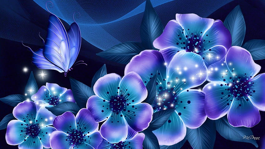 Fleur: Nights Blue Dreams Flowers Butterfly Silk Shine Lavande, papillon de nuit Fond d'écran HD