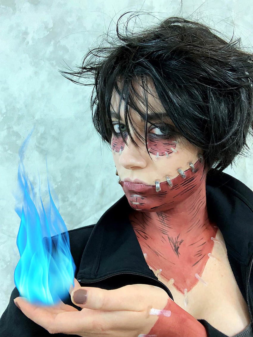 Completed Dabi cosplay/ Halloween look. Added $15 Amazon wig and hopped flames HD phone wallpaper