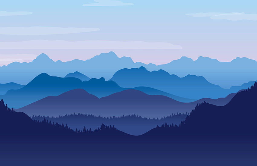 Mural ilustrado azul da paisagem, montanhas abstratas papel de parede HD