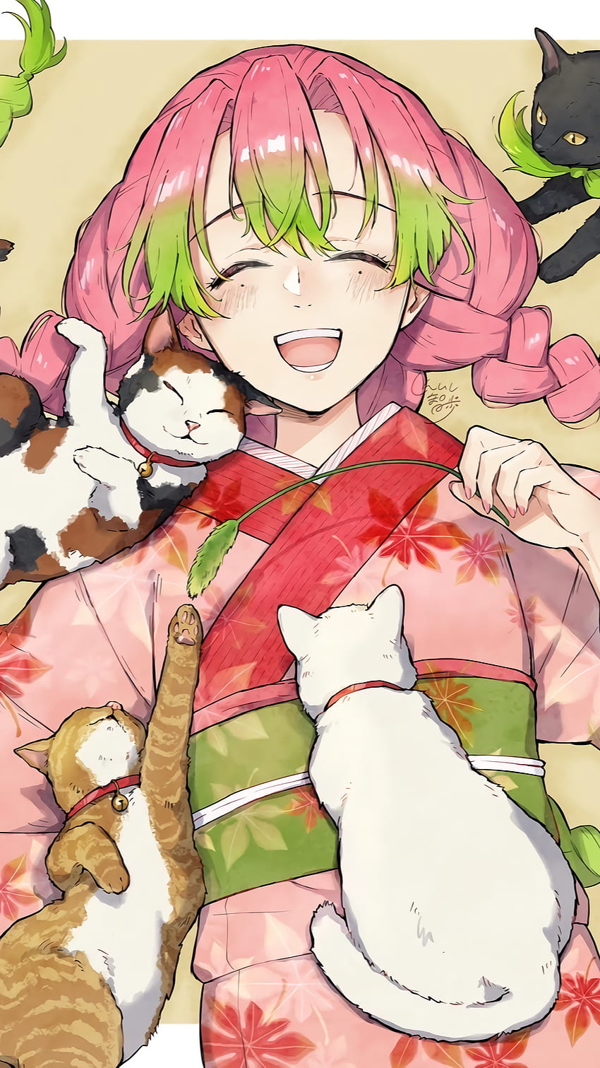 Fiesta de gatos” Mitsuri Kanroji, cazadora de demonios mitsuri kanroji fondo de pantalla del teléfono