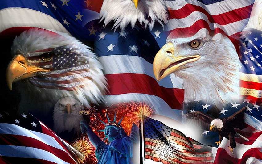 アートワーク アメリカの国旗 イーグル バダス 投稿者 John Cunningham, eagle and flag 高画質の壁紙