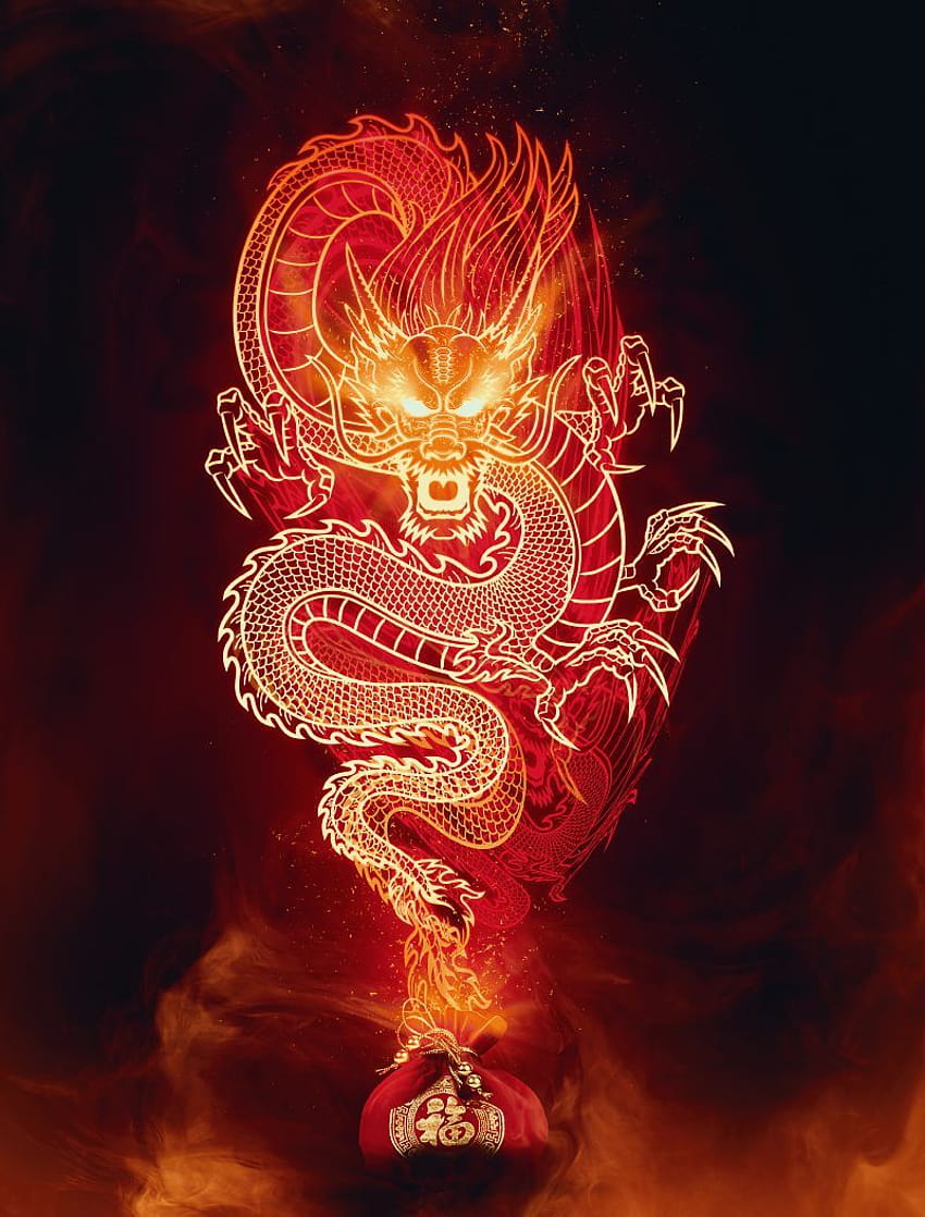 Aprenda a projetar um dragão de fogo chinês Em salto, dragão vermelho chinês Papel de parede de celular HD