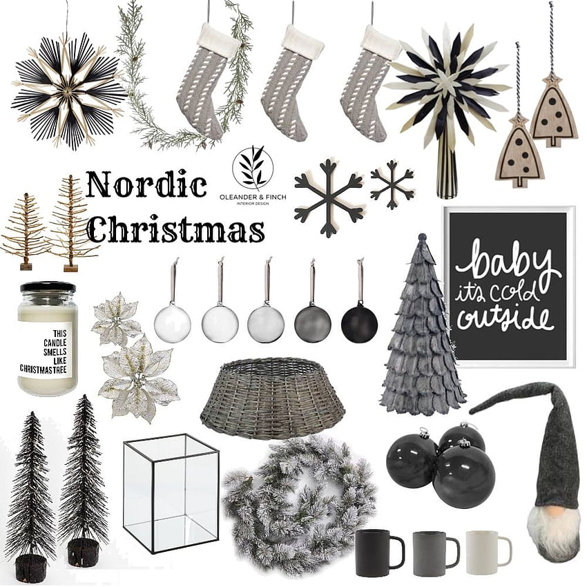 Mood Board natalizio nordico monocromatico per interior design di Oleander & Finch Interiors Sfondo del telefono HD