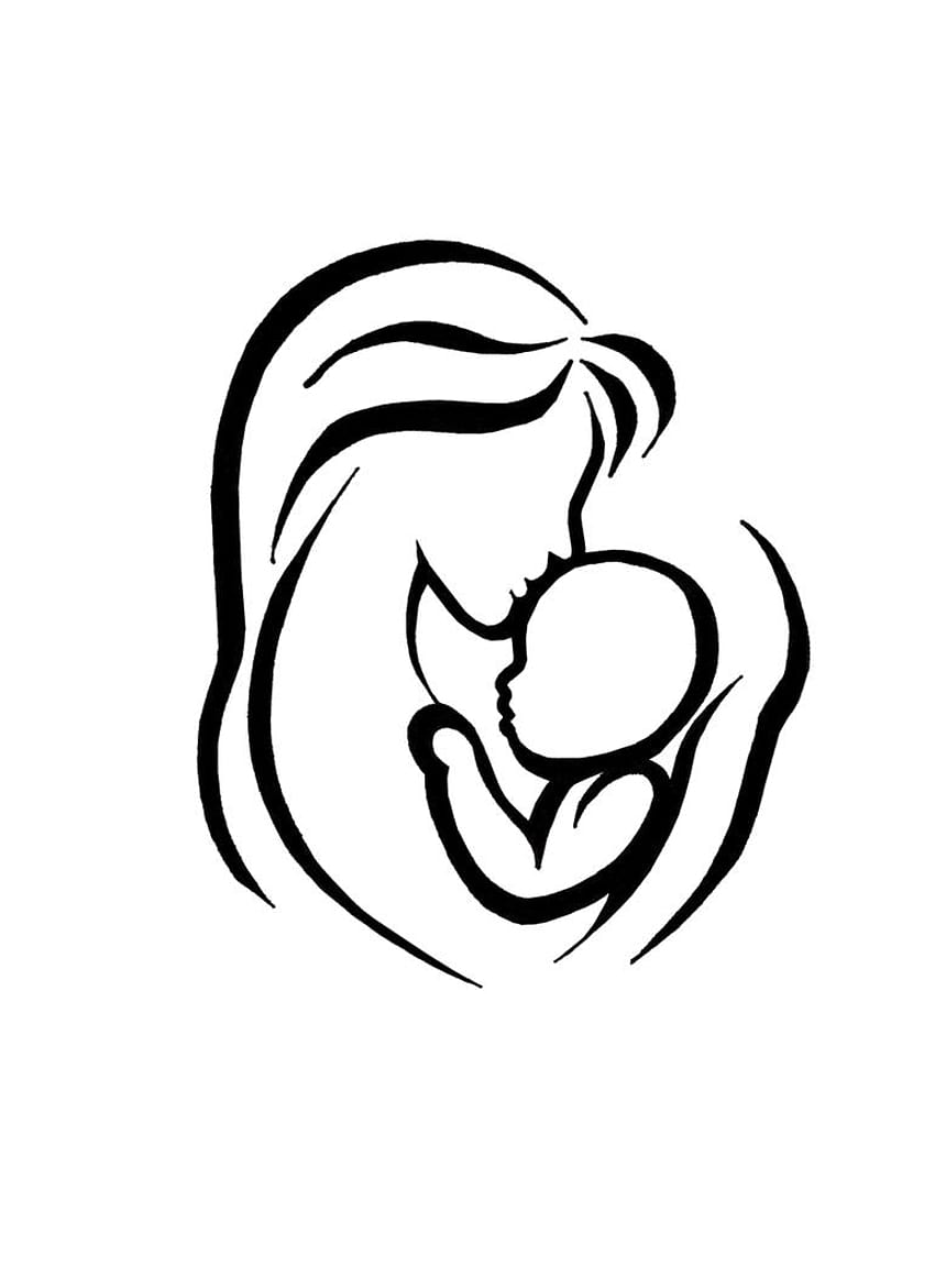 Mama And Baby, Drawing By Line, Vector, Young Woman With A Child In Her  Arms Royalty Free SVG, Cliparts, Vectors, and Stock Illustration. Image  125251760.