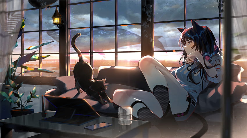 3 Gamer Girl Anime Cat, pc gamer cewek Wallpaper HD