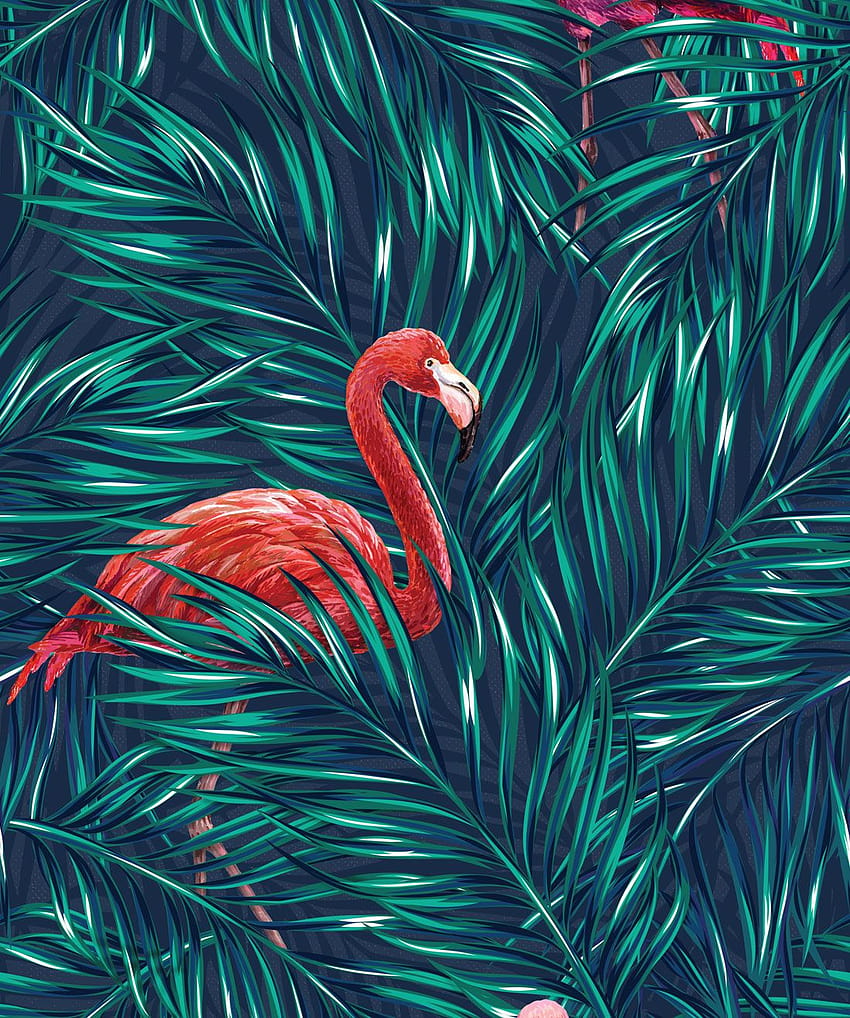 Fenicotteri tropicali • Audace mix Jungle di fenicotteri rosa • Milton & King, mix rosa e verde Sfondo del telefono HD