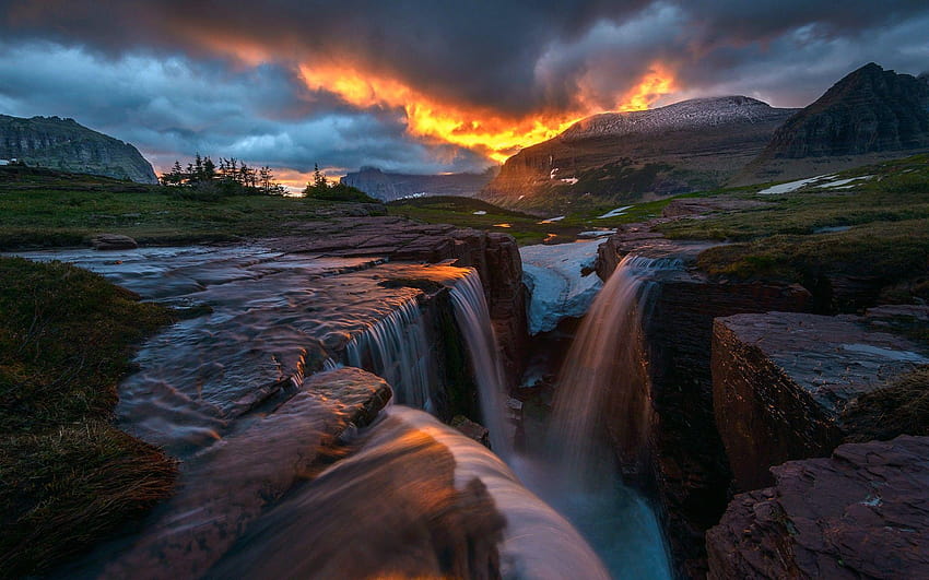 nature, Landscape, Hill, Trees, Clouds, Montana, USA, Rock, mountain sunset HD wallpaper