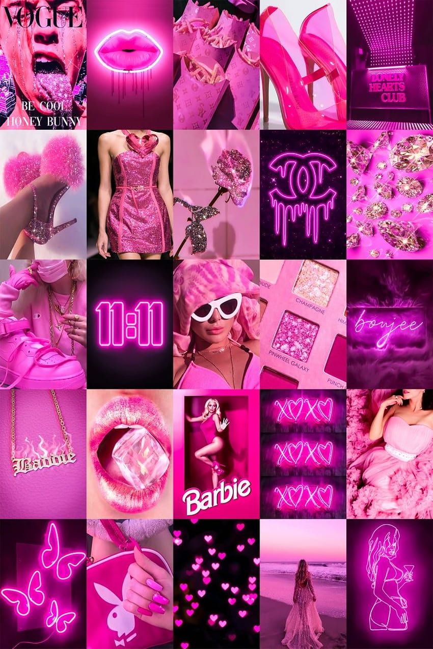 Boujee Pink Neon Collage Kit Hot Pink Aesthetic Bösewicht, Bösewicht-Stimmung 2022 HD-Handy-Hintergrundbild