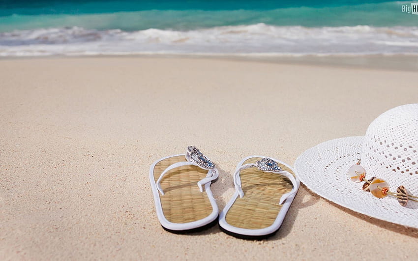 Summer beach sandals and straw hat Beach HD wallpaper | Pxfuel