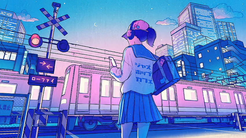 Anime Girl Art Train Night City PC, anime girl art pc papel de parede HD