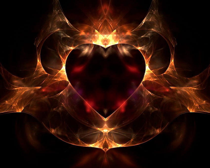 Coração vermelho fogo 3D, coração de fogo papel de parede HD