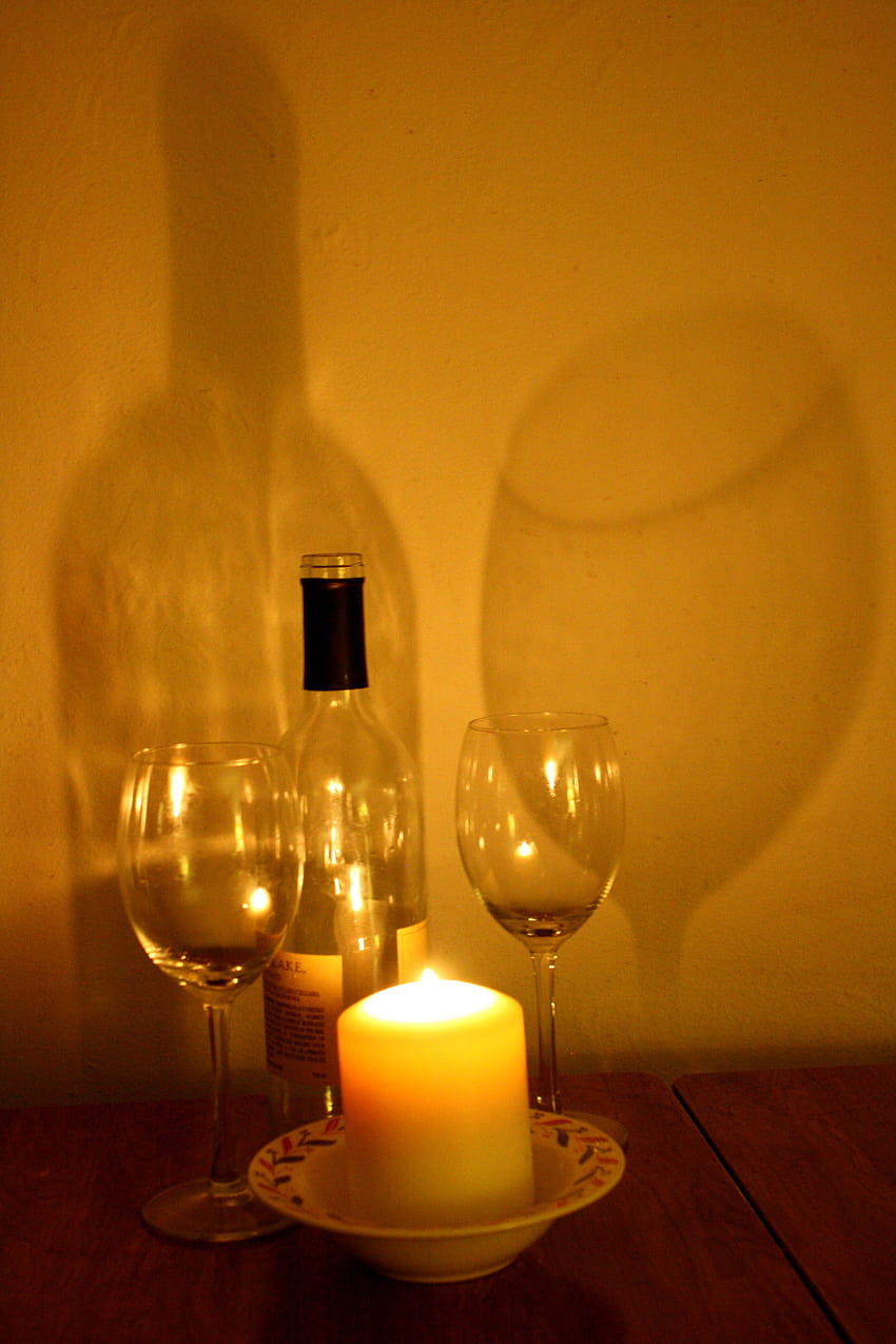 Wine Glasses, Bottle, Candle and Shadows, wine and candle HD phone wallpaper