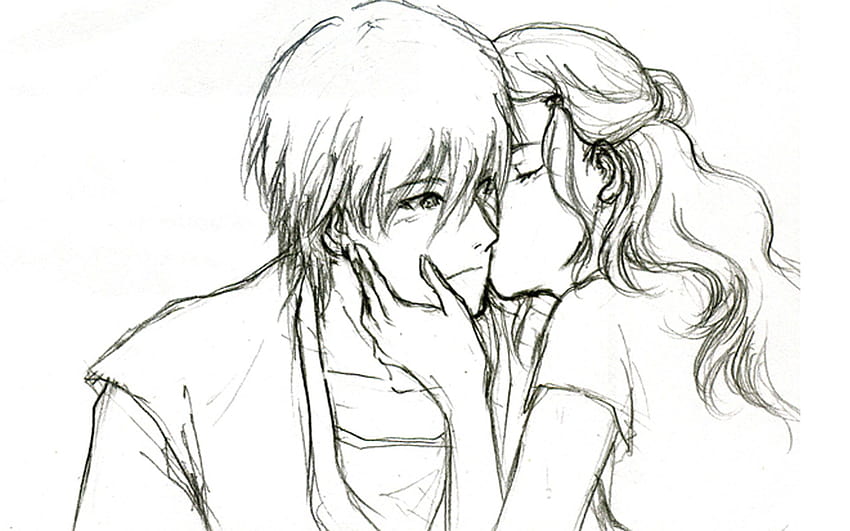 chibi anime couple hugging drawing