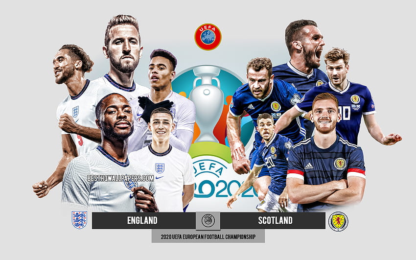 England vs Scotland, UEFA Euro 2020, Preview, promotional materials, football players, Euro 2020, football match, England national football team, Scotland national football team with resolution 2880x1800. High Quality HD wallpaper