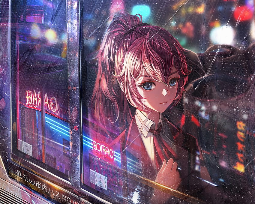 1280x1024 Anime Girl Bus Window Neon City 1280x1024 Resolução, planos de fundo e papel de parede HD