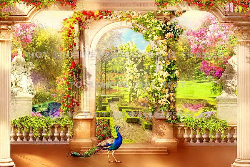 градина в рая цветя рай паун, райска градина HD тапет