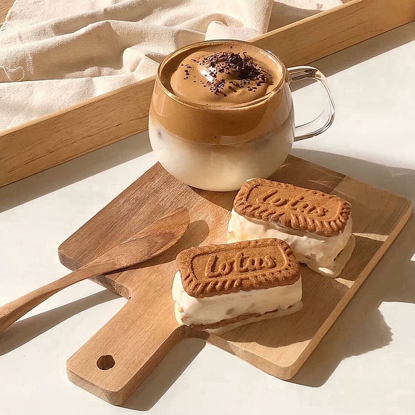 Beige Aesthetic Coffee Latte And Cookies, aesthetic cookies HD phone wallpaper