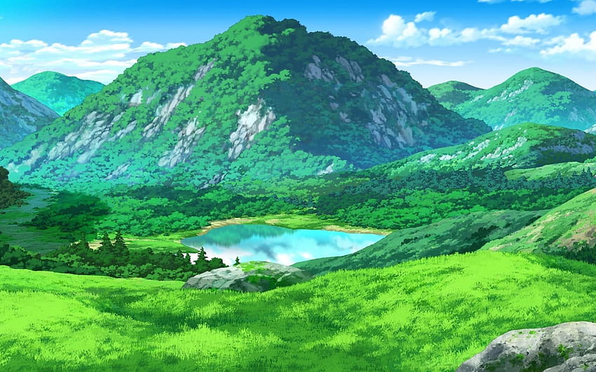 1440x900 アニメの風景、山、野原、草、アニメの草の風景 高画質の壁紙
