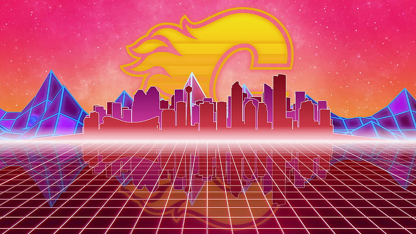 Made another Flames , this one inspired by 80's synthwave aesthetic. Link to both and mobile version in comments : CalgaryFlames, aesthetic flames HD wallpaper
