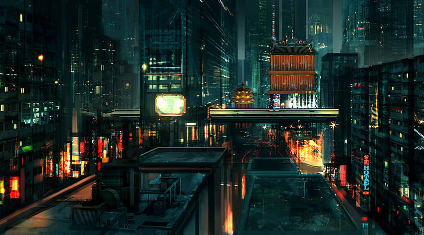 Gebäude, Stadt, Stadt, Städtisch, Innenstadt, in der Größe geändert von Ze Robot, Cyberpunk Japan HD-Hintergrundbild