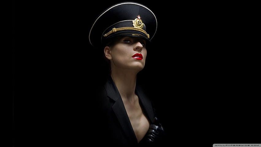 wanita, hitam, militer, model, perwira, Rusia, bibir merah, merah, wanita di tentara Wallpaper HD