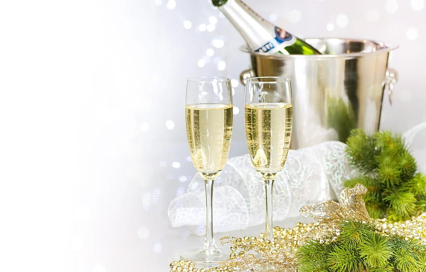 decoration, glare, glasses, Christmas, tape, happy new year champagne glasses HD wallpaper