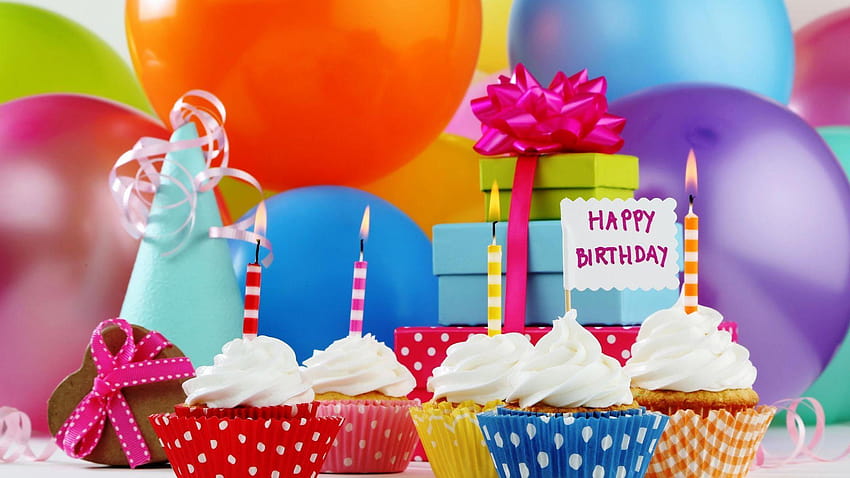 Happy Birtay Balloon Cupcake Gift, bday HD wallpaper