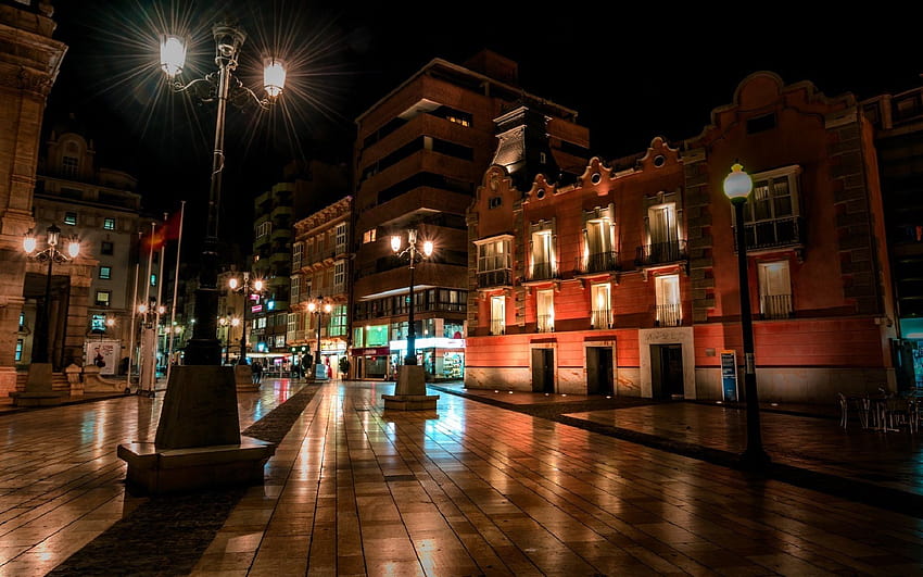 Carthagène, nuit, rues vides, Murcie, Espagne avec une résolution de 1920x1200. Haute qualité Fond d'écran HD