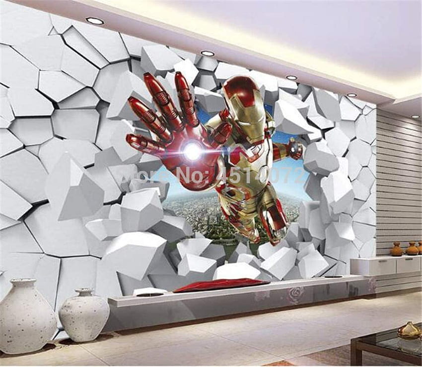 Widok 3D Iron Man Gigantyczne foto Fajne dekoracje do pokoju dla chłopców Tła do telewizora Ściana Sypialnia Przedpokój Pokój dziecięcy: majsterkowanie Tapeta HD