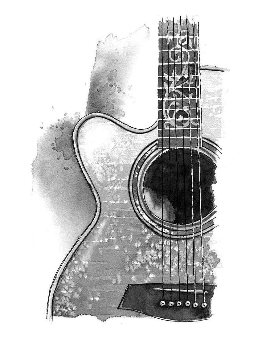 Dibujo Guitarra Guitarra Negra Y acústica fondo de pantalla del teléfono