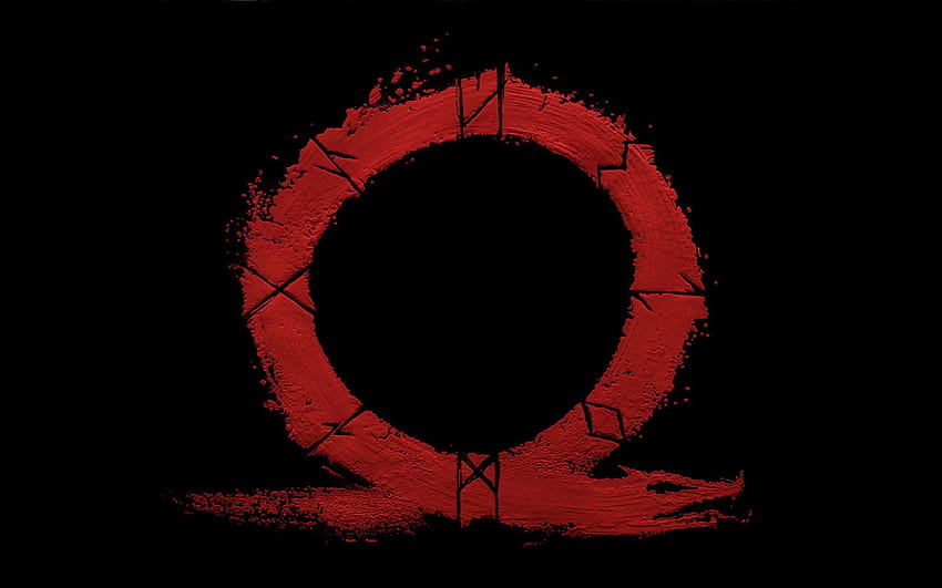 Okrągłe czerwono-czarne logo God, God of War, Kratos, Omega, valhalla • For You For & Mobile, okrągłe logo Tapeta HD