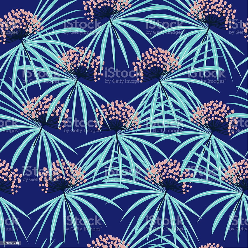 トレンディなシームレスなベクトル夏パターン野生の花の背景熱帯のヤシの葉と Web ページの背景ストック イラストに最適 HD電話の壁紙