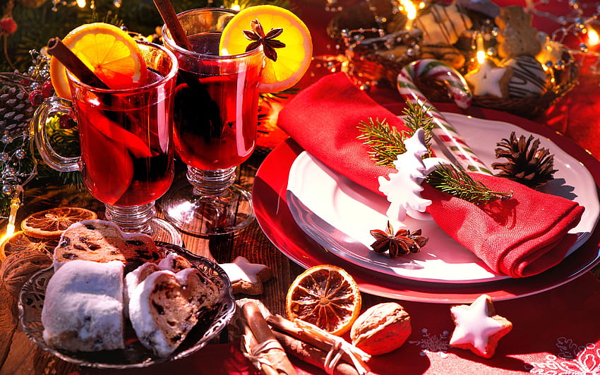 Christmas Wine Cinnamon Food Plate Stemware Nuts 3840x2400, christmas punch HD wallpaper