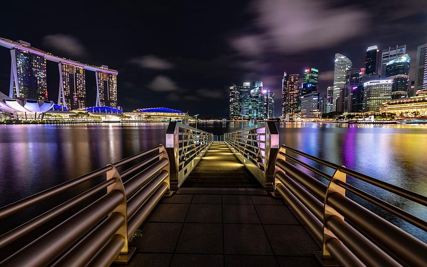 1440x900 Marina Bay Sands, Singapore, Pier, Night, marina bay sands night HD wallpaper