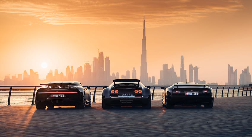 Bugatti EB110 Super Sport , Bugatti Veyron, Bugatti Chiron, Dubai, Cityscape, Cars HD wallpaper