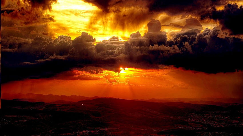 Sunsets Hidden Sun Nature Clouds Rays Sunset, sun rays through clouds HD wallpaper
