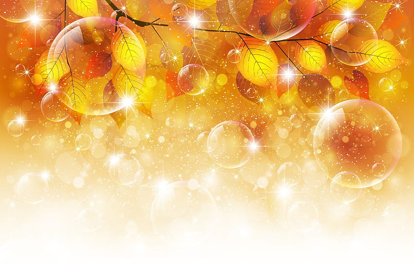 autumn, leaves, bubbles, sprig, bubbles, autumn, leaves, twigs, glosses, glitter , section рендеринг, glitter autumn HD wallpaper