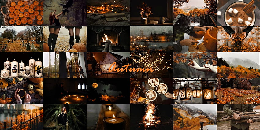 Autumn fall halloween aesthetic collage, autumn aesthetics macbook HD wallpaper