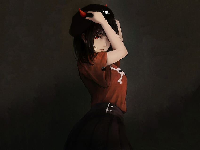 Red horns, devil, anime girl, artwork , 1152x864, anime girl devil HD wallpaper