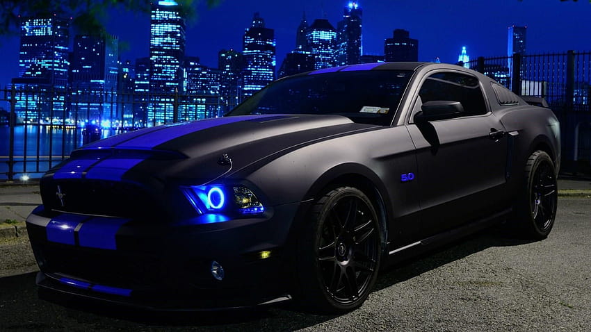 schwarzes auto ford mustang lichter der stadt sportwagen muscle car außen m…, mustang gt bei nacht HD-Hintergrundbild