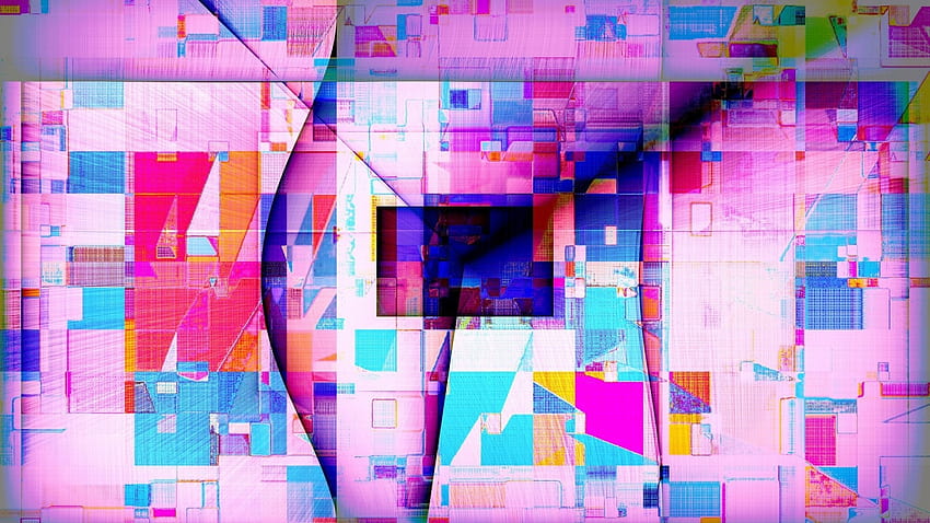 arte digital, abstracto, geometría, colorido, rectángulo, triángulo, cuadrado, líneas, rosa y s móviles, forma cuadrada fondo de pantalla