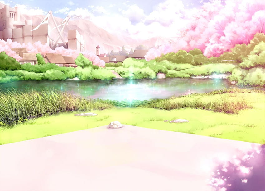 Anime Cherry Blossoms Landscape, aesthetic cherry blossom landscape HD wallpaper