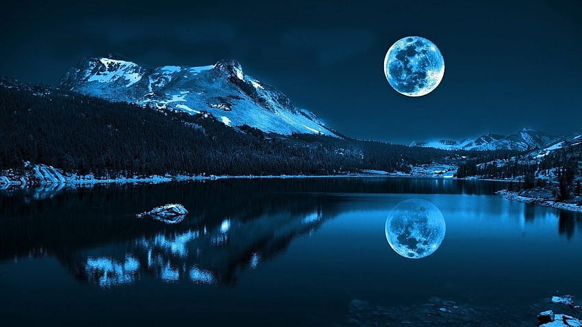 : Clair de lune, paysage nocturne, étoiles, montagnes, paysage nocturne de lune de montagne Fond d'écran HD