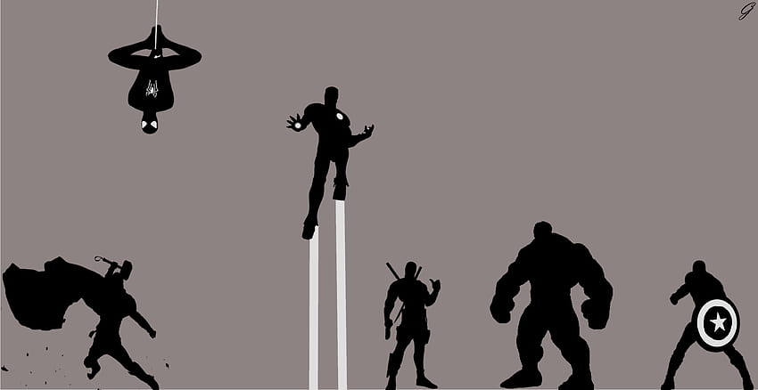 : ilustracja, sylwetka, rysunek, Iron Man, Hulk, Captain America, The Avengers, Spider Man, Captain America Civil War, Deadpool, Iron Man 2, Thor 2 Mroczny świat, Avengers Age of Ultron, spiderman, zimowy żołnierz kontra Iron Man Tapeta HD