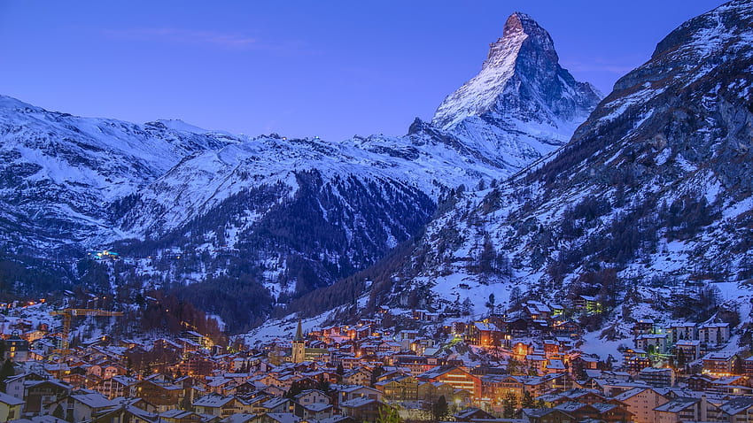Manhã de inverno em Zermatt com Matterhorn ao fundo, Suíça papel de parede HD