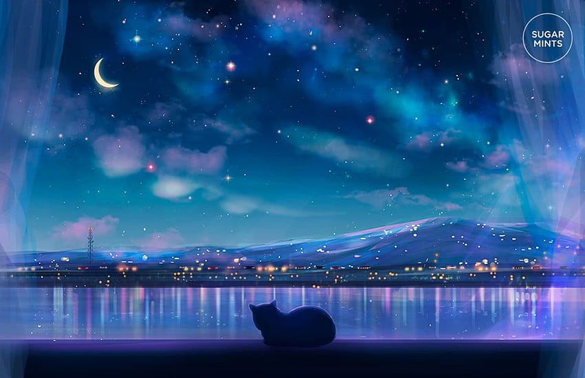 Download Night Time Aesthetic Anime Scenery Wallpaper