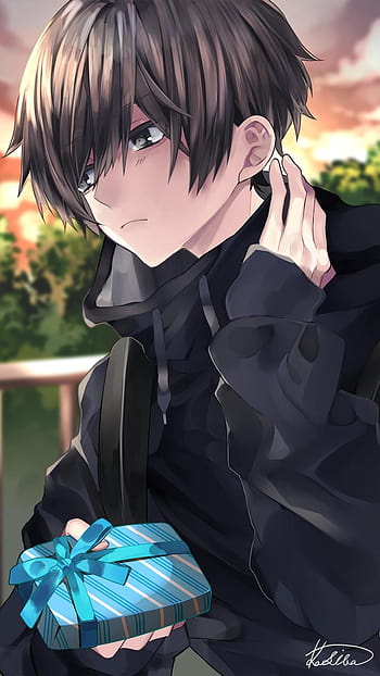Anime boy, hoodie, drink, black scarf, shy expression, blushes, Anime, HD  wallpaper | Peakpx