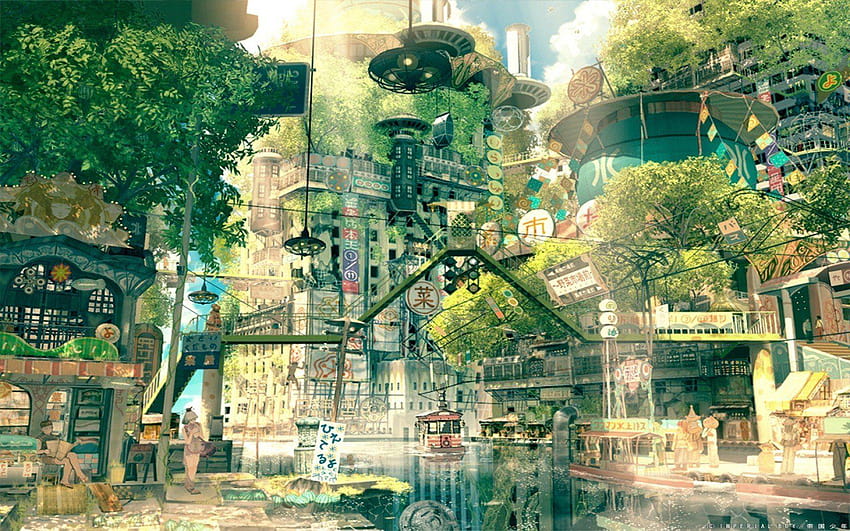 Dibujos Ciudades Paisajes Urbanos Japón Ficticio Naturaleza Anime, ciudades  naturales fondo de pantalla | Pxfuel